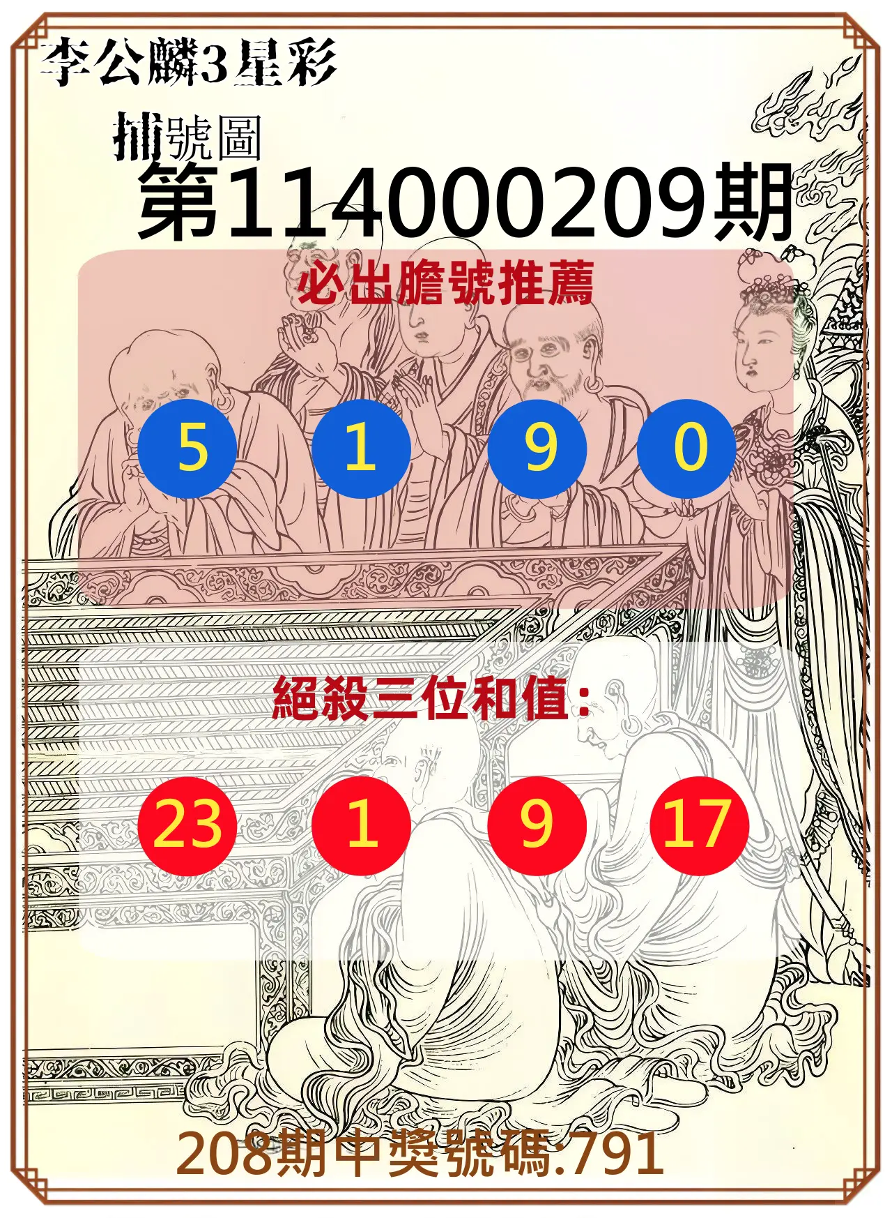 3星彩第114000209期(08/28)李公麟3星彩捕號圖