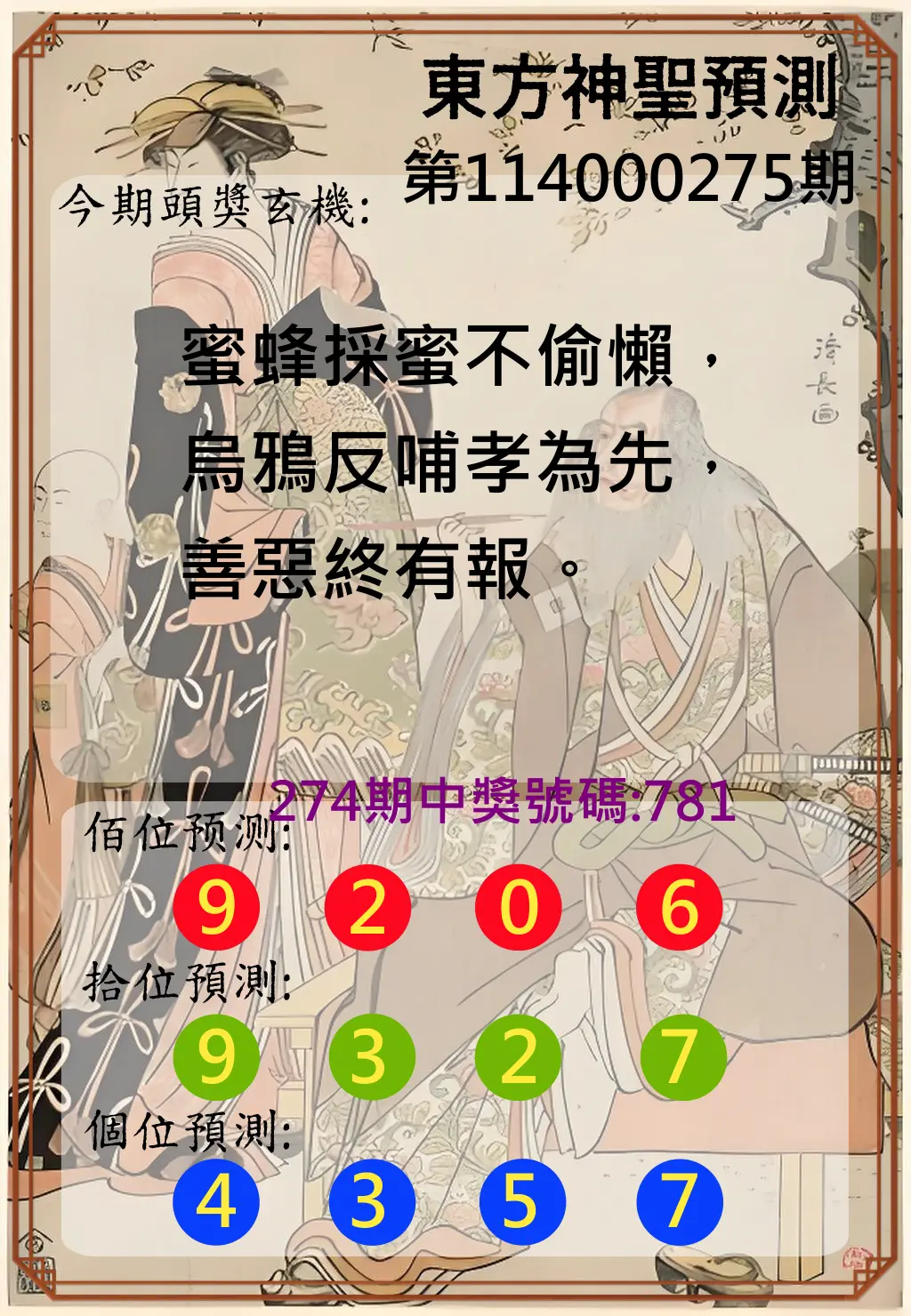 3星彩第114000275期(11/13)東方神聖預測