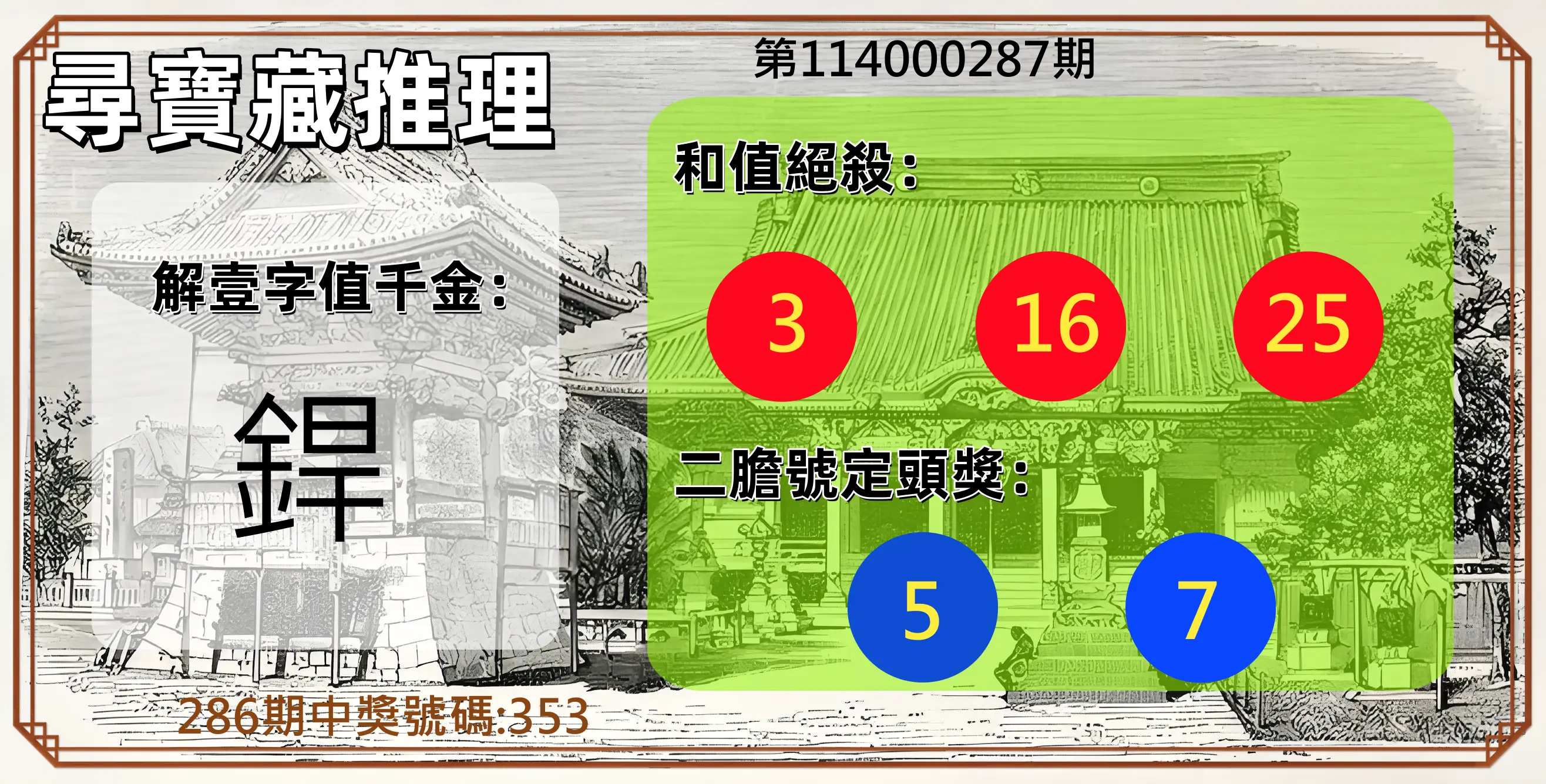 3星彩第114000287期(11/27)尋寶藏推理