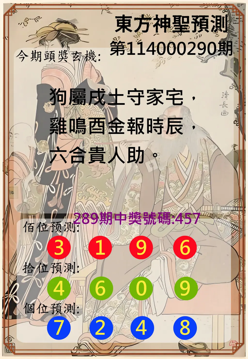 3星彩第114000290期(12/01)東方神聖預測