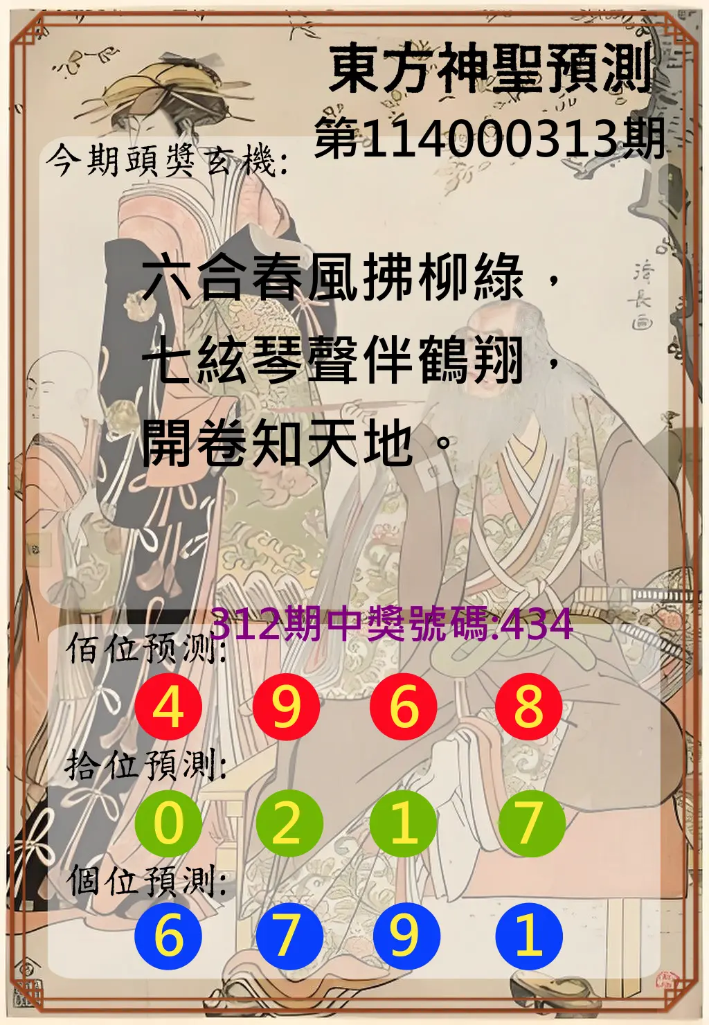 3星彩第114000313期(12/27)東方神聖預測