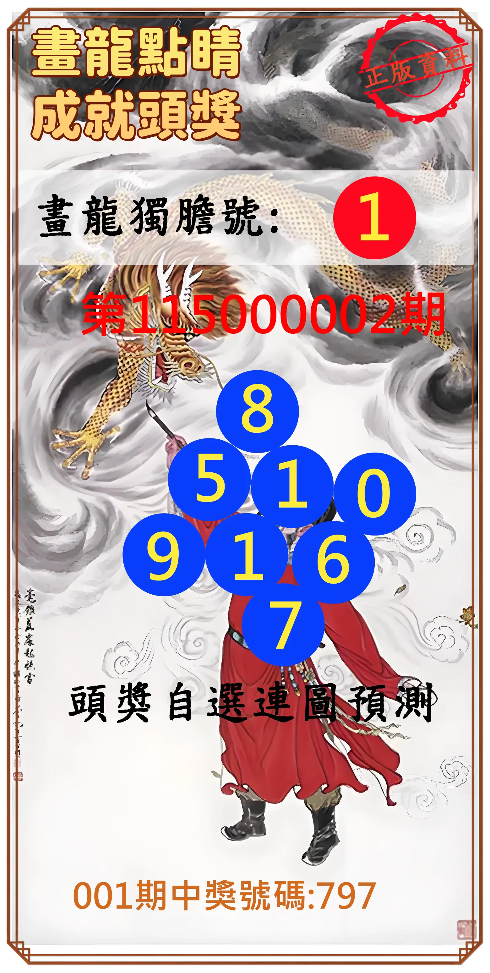 3星彩第115000002期(01/02)畫龍點睛成就頭獎