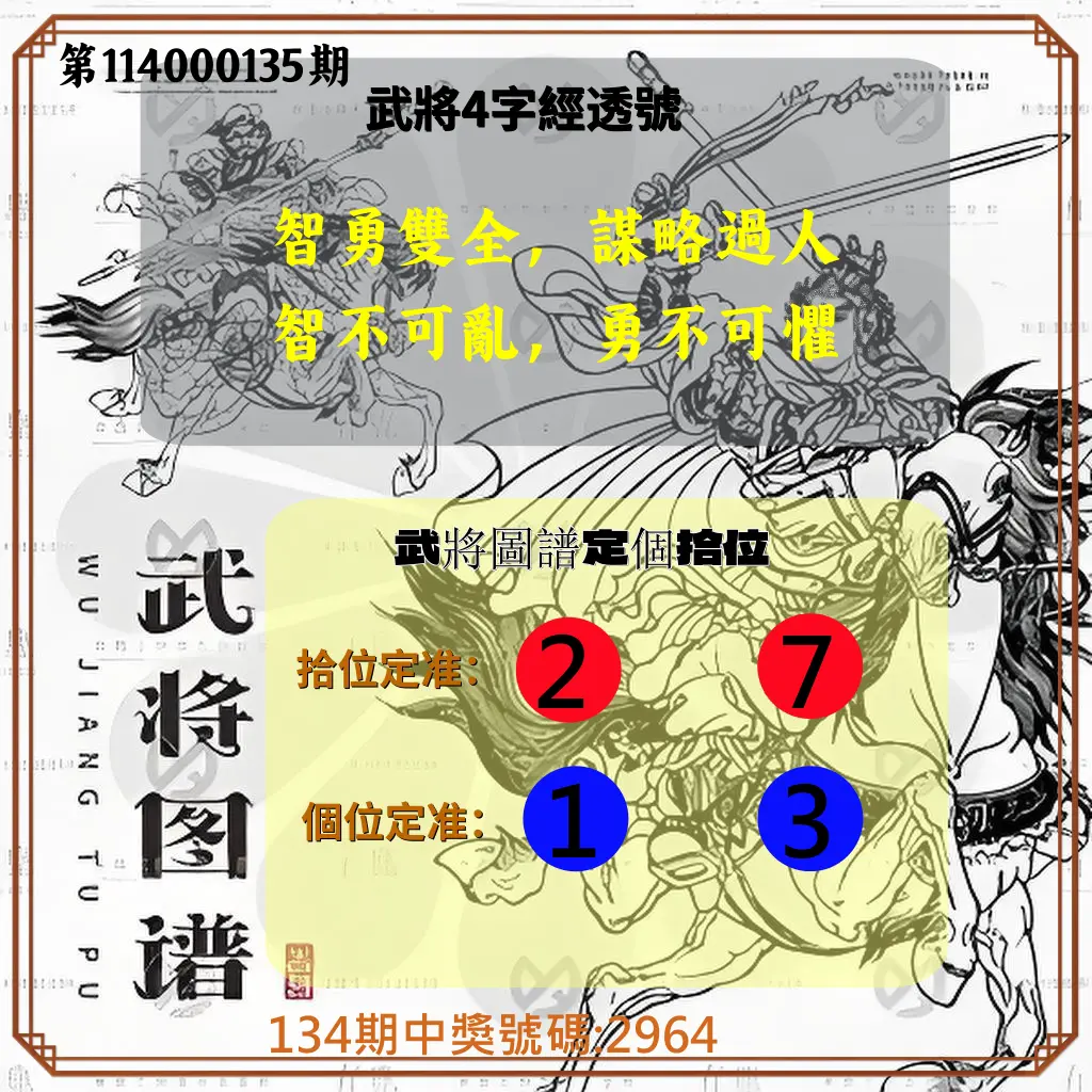 4星彩第114000135期武將圖譜