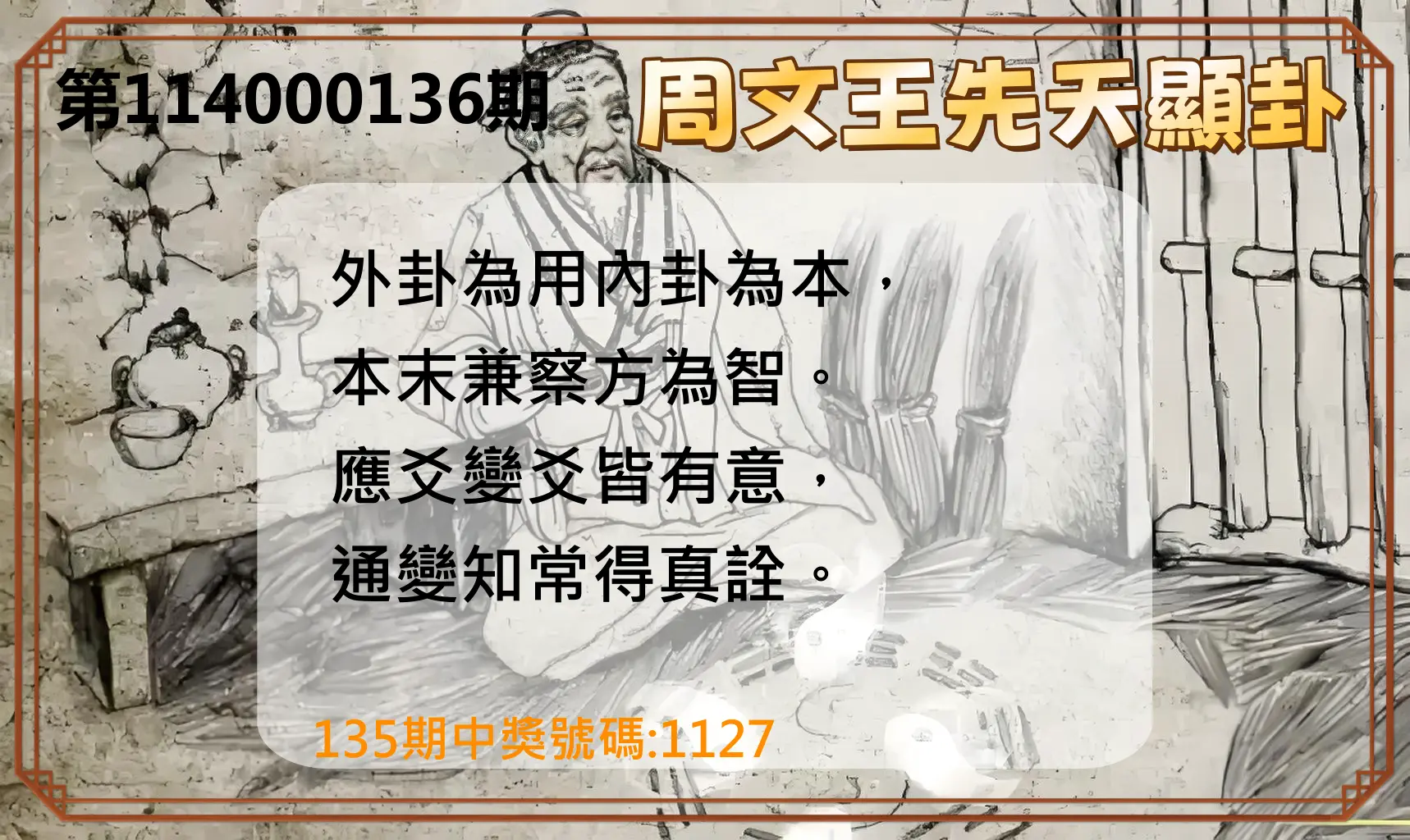 4星彩第114000136期周文王先天顯卦