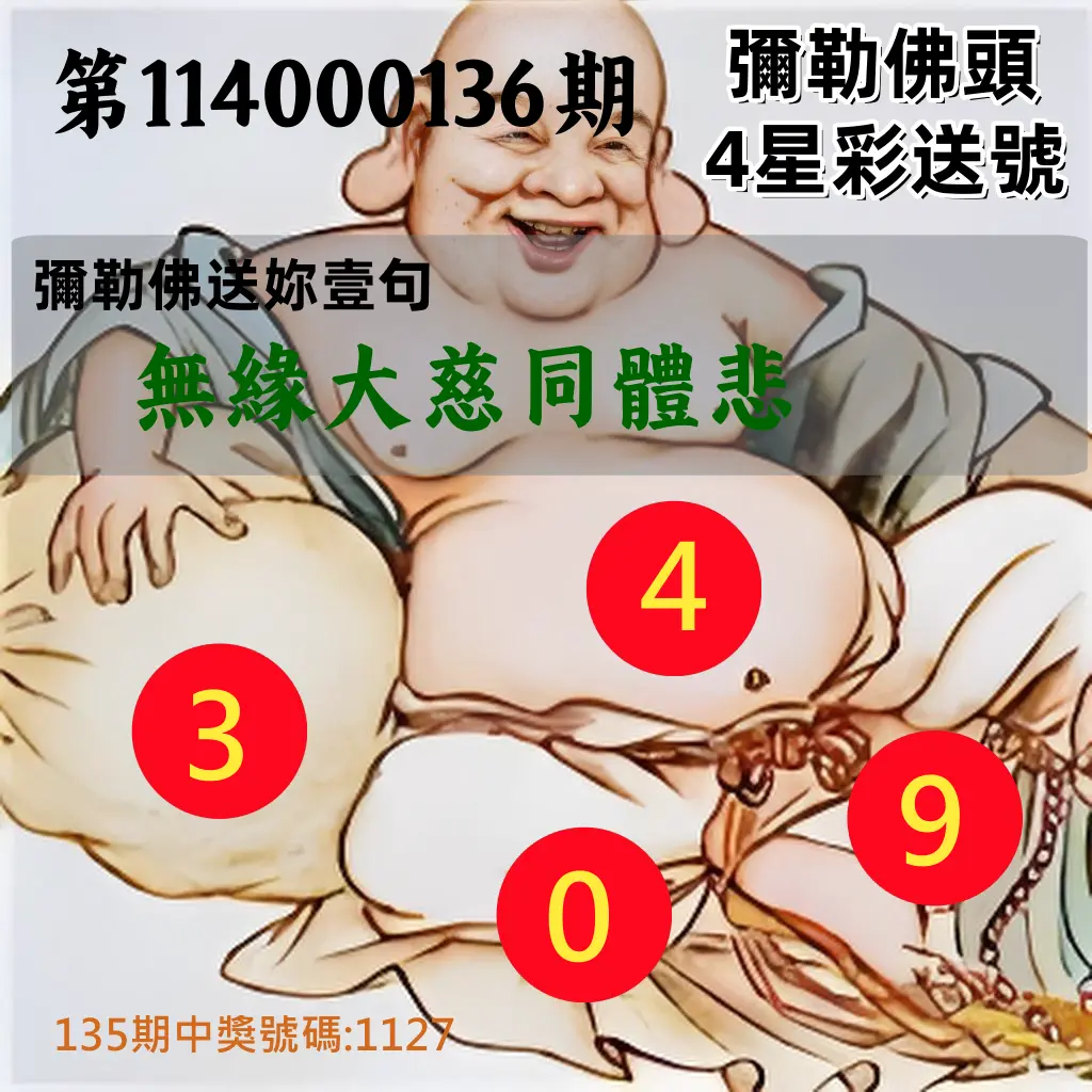 4星彩第114000136期彌勒佛頭4星彩送號