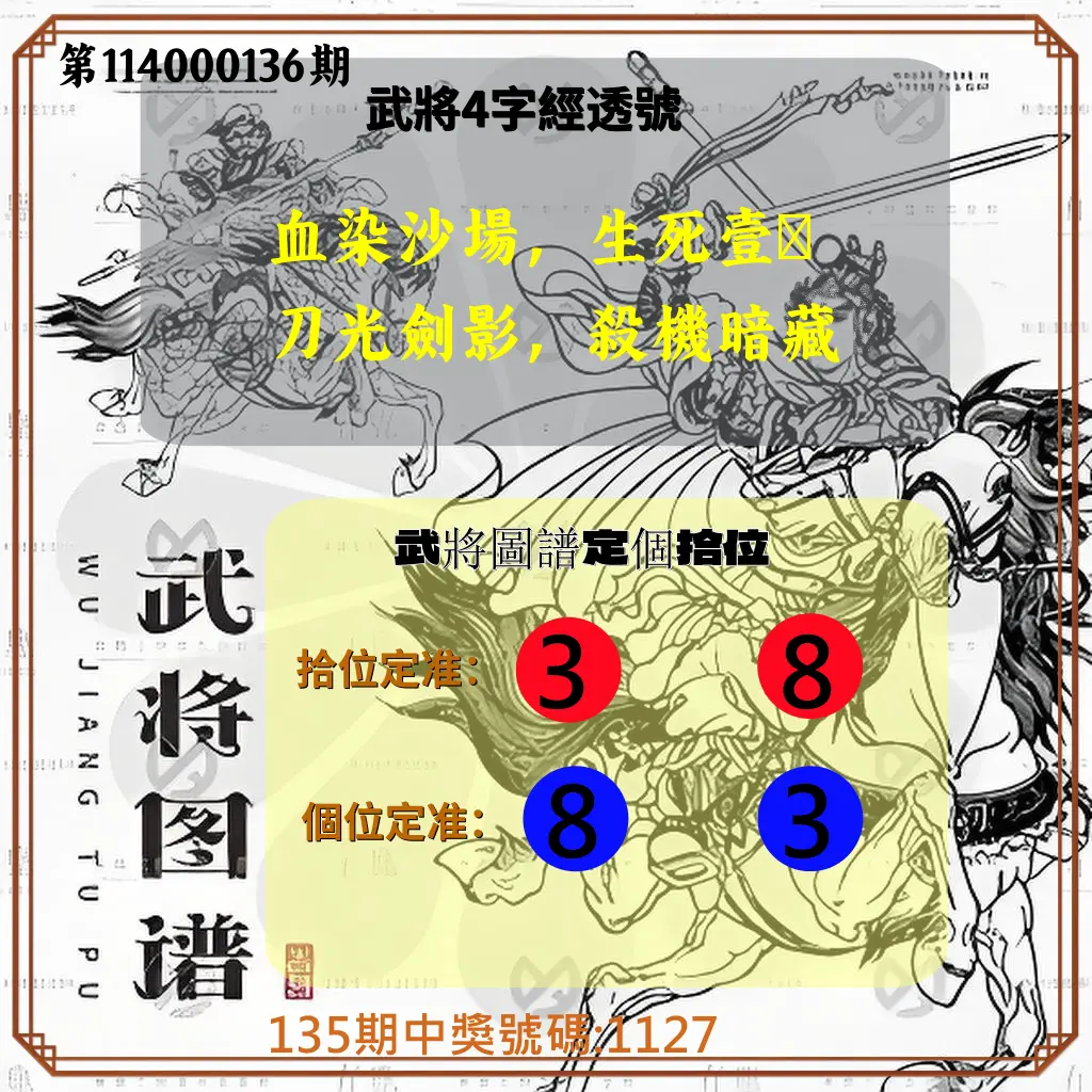 4星彩第114000136期武將圖譜