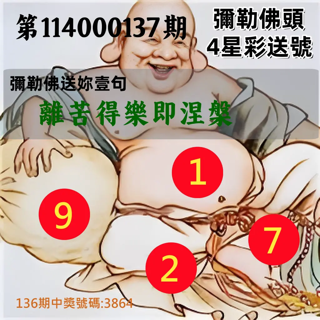 4星彩第114000137期彌勒佛頭4星彩送號