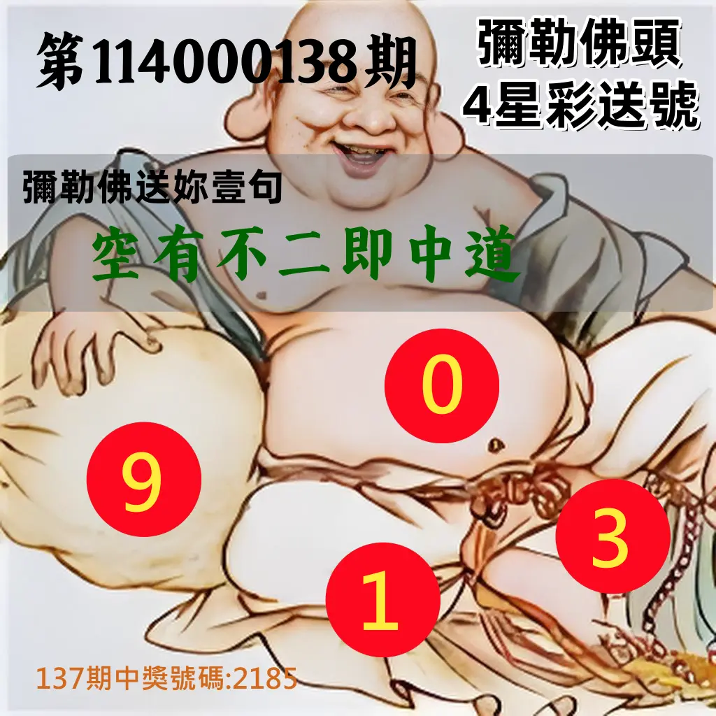 4星彩第114000138期彌勒佛頭4星彩送號