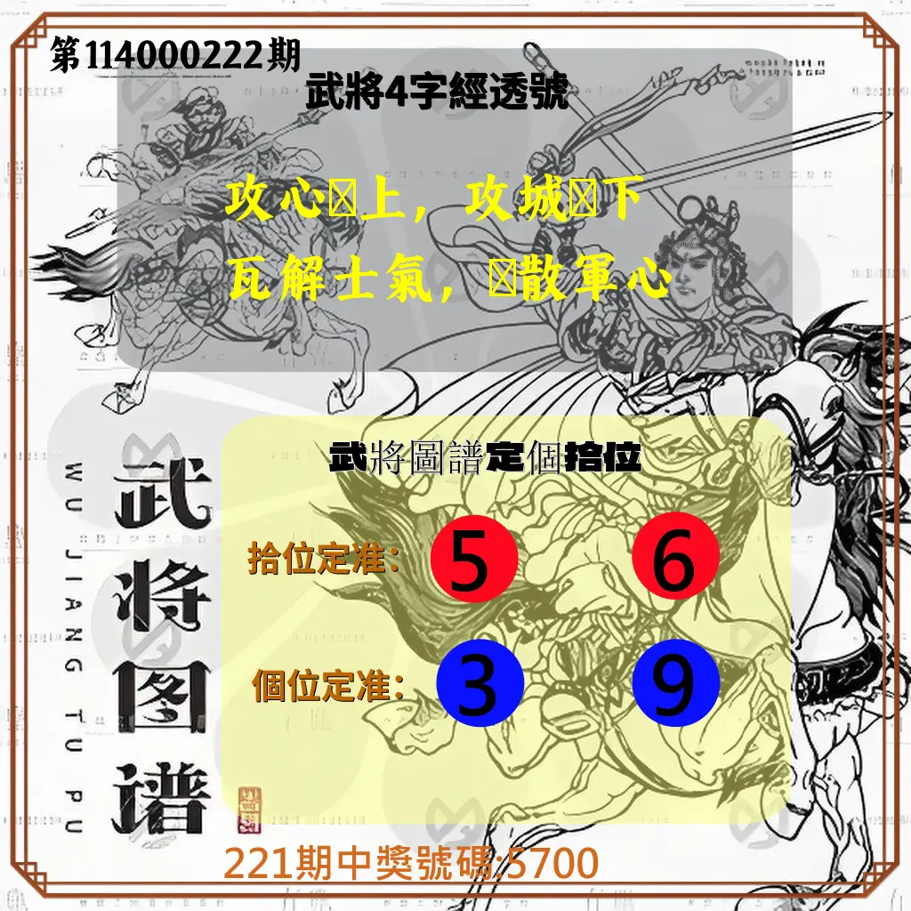 4星彩第114000222期(09/12)武將圖譜