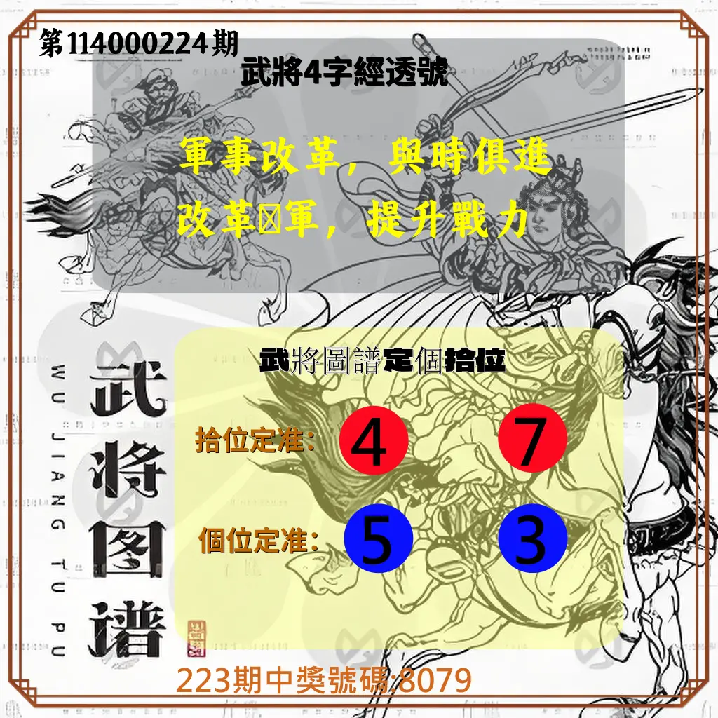 4星彩第114000224期(09/15)武將圖譜