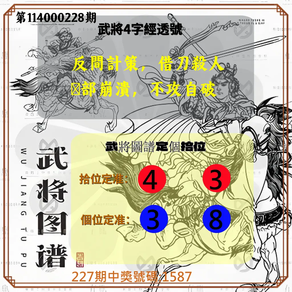4星彩第114000228期(09/19)武將圖譜