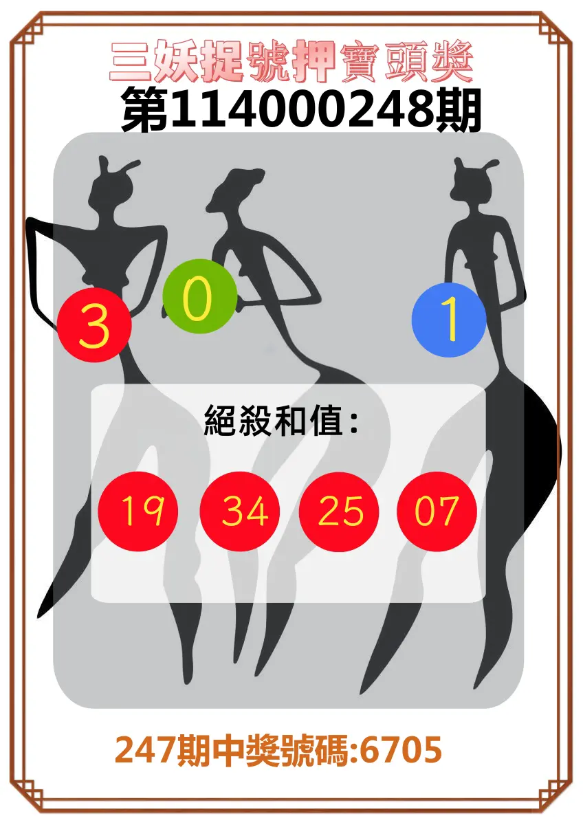 4星彩第114000248期(10/13)三妖捉號押寶頭獎