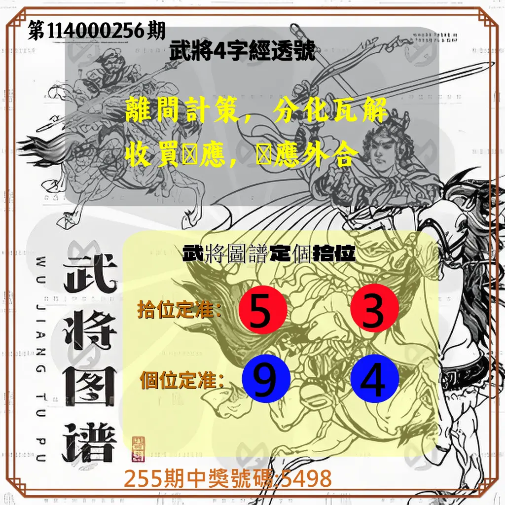 4星彩第114000256期(10/22)武將圖譜