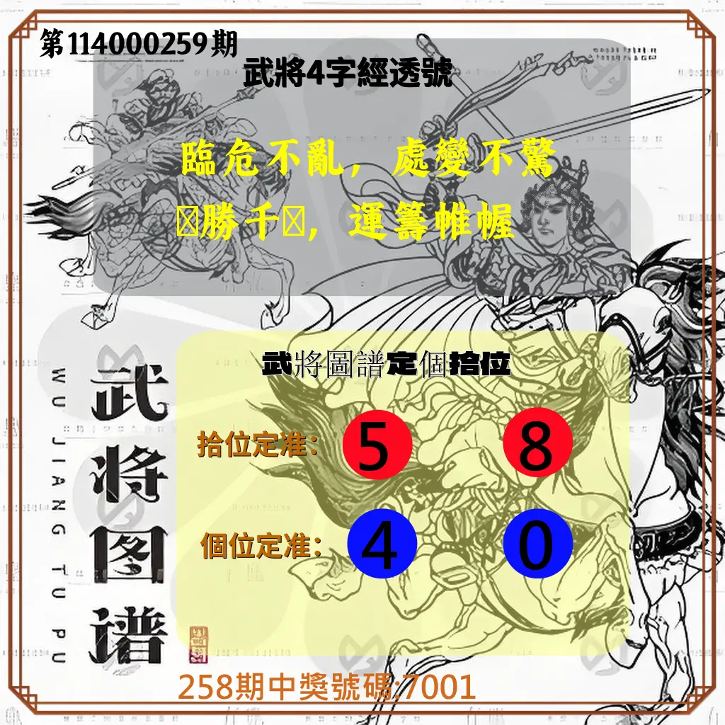 4星彩第114000259期(10/25)武將圖譜