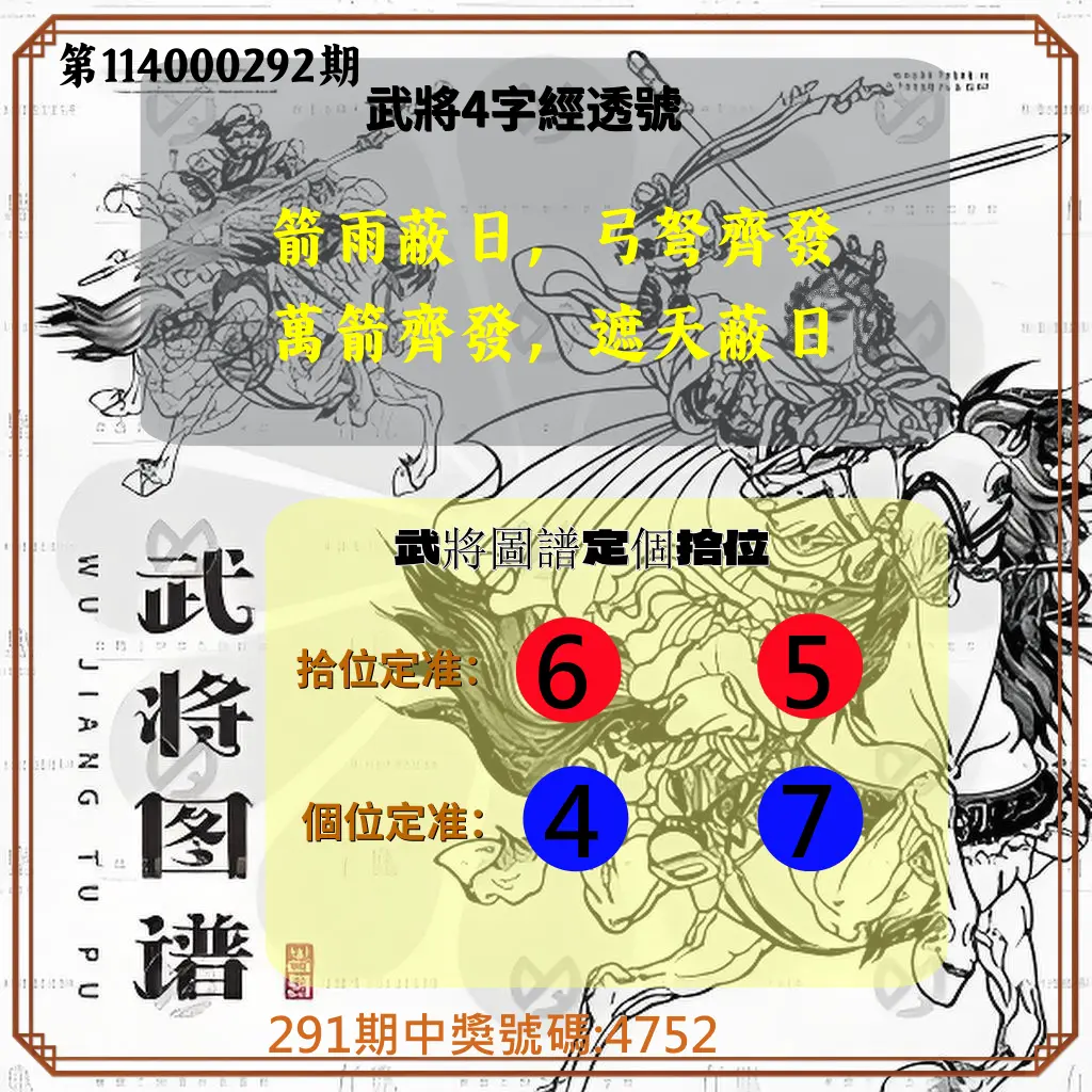 4星彩第114000292期(12/03)武將圖譜
