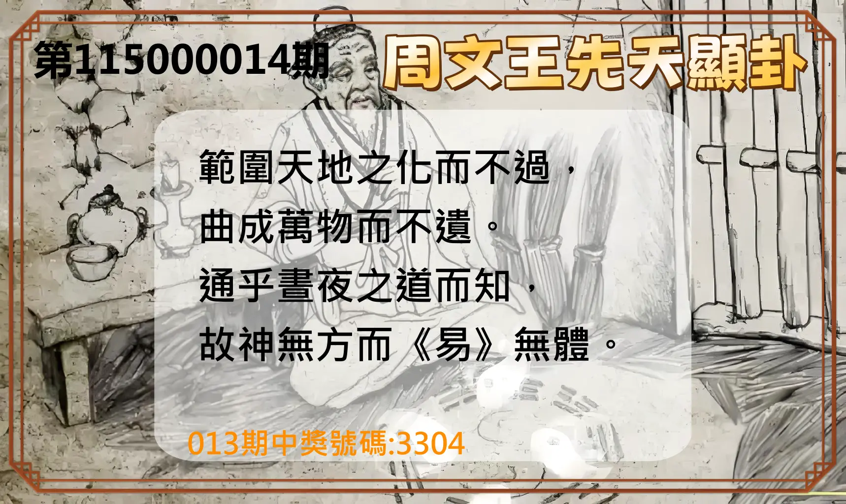 4星彩第115000014期(01/16)周文王先天顯卦