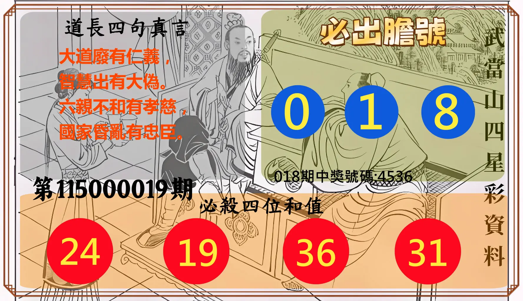 4星彩第115000019期(01/22)武當山四星彩資料