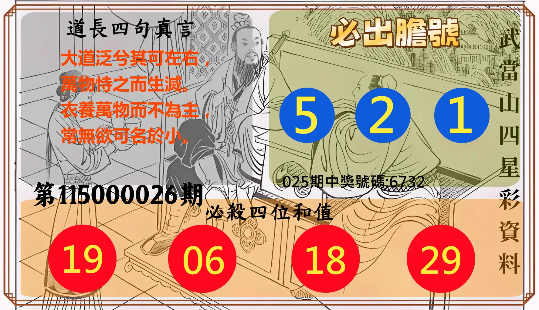 4星彩第115000026期(01/30)武當山四星彩資料