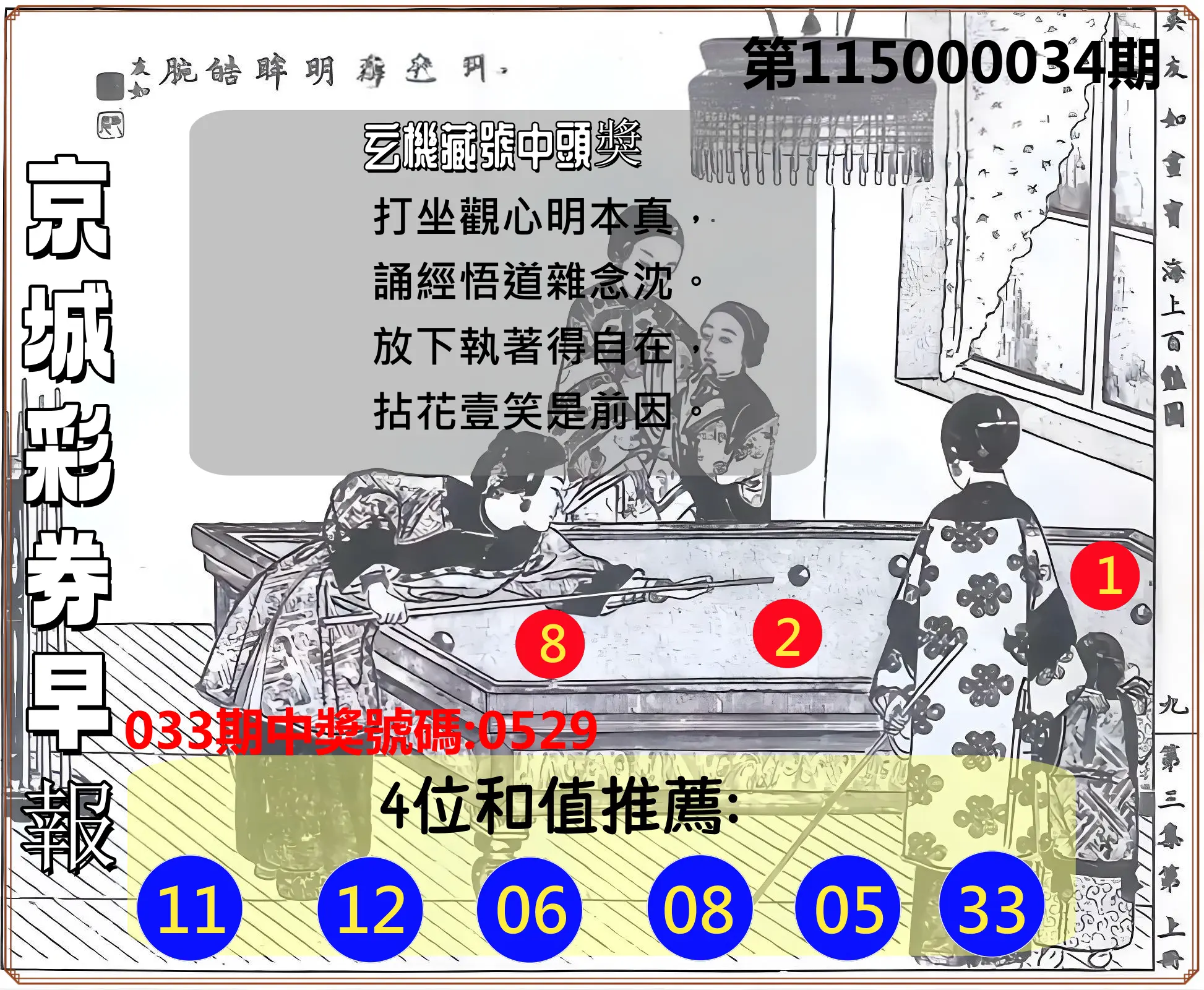 4星彩第115000034期(02/09)京城彩券早報