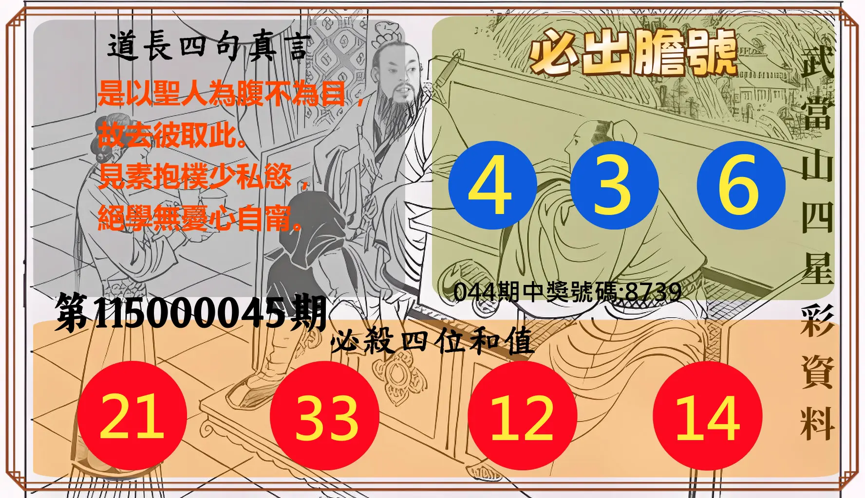 4星彩第115000045期(02/20)武當山四星彩資料