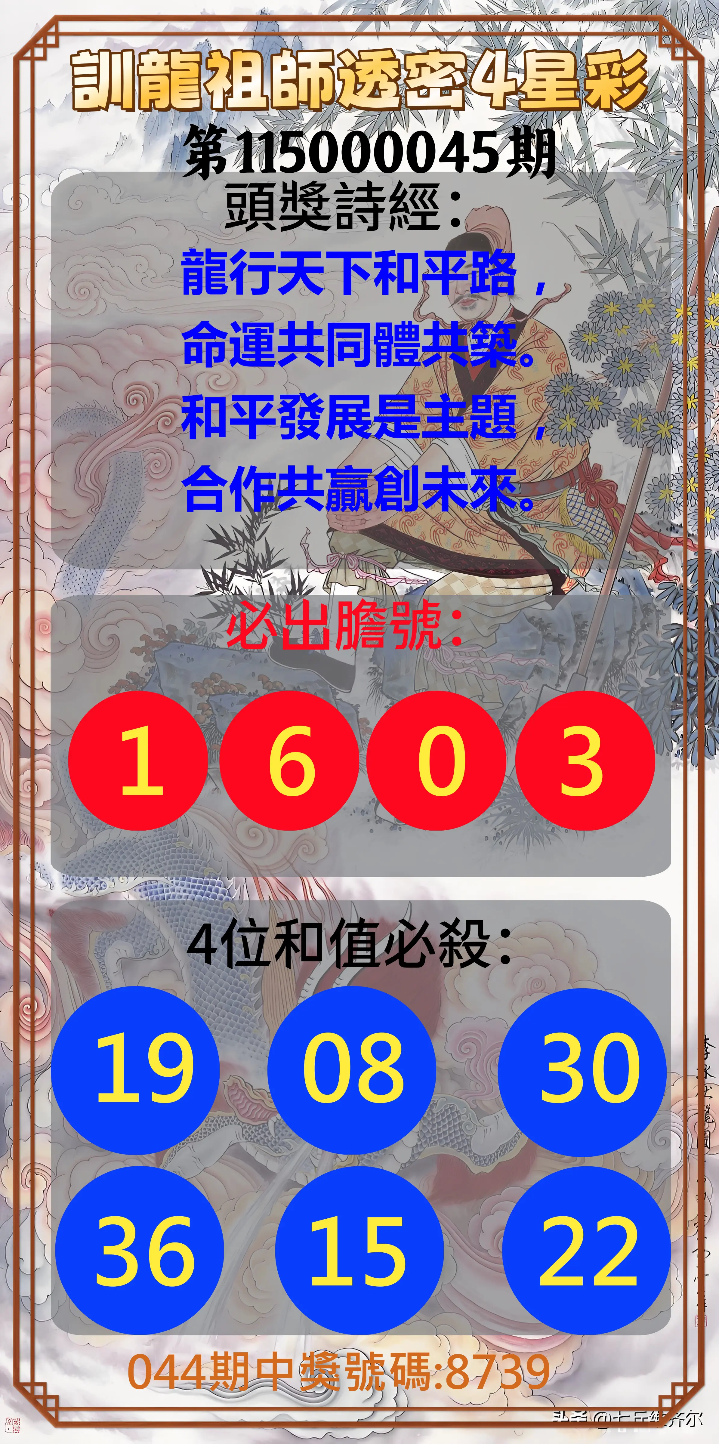 4星彩第115000045期(02/20)訓龍祖師透密4星彩