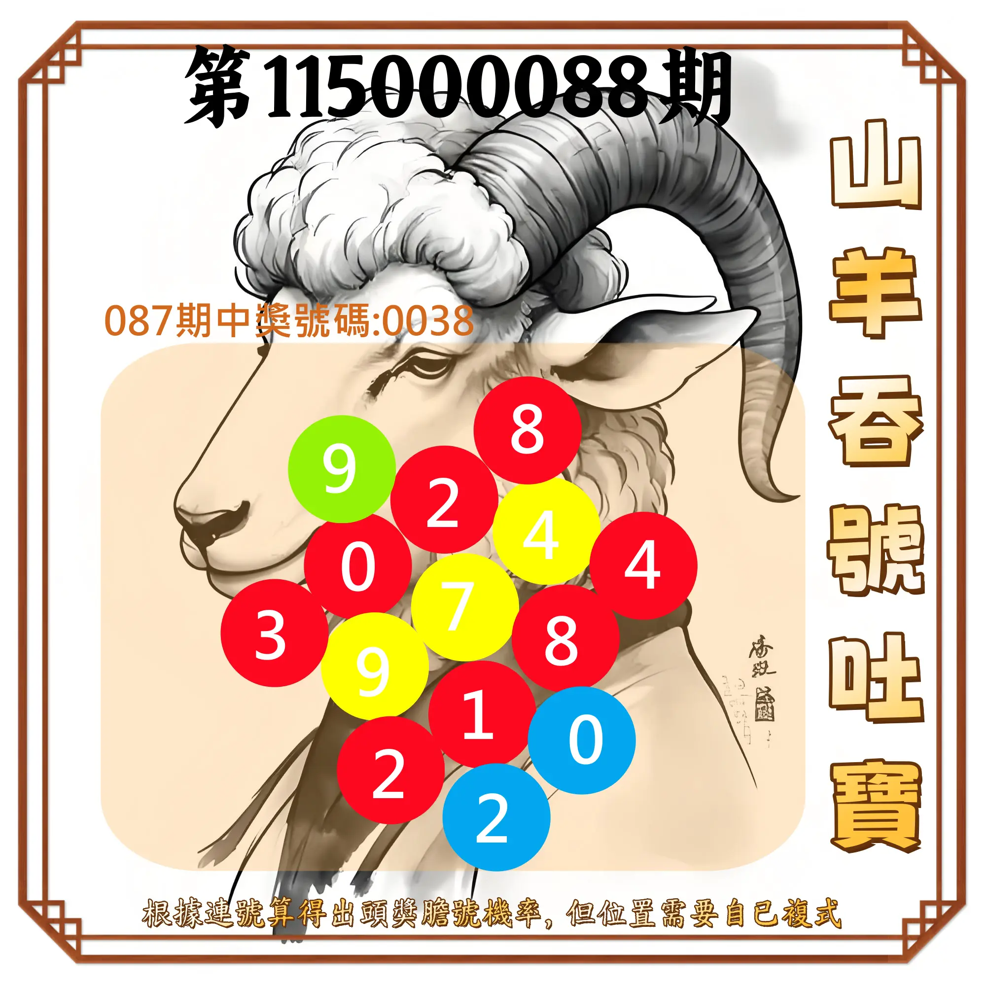 4星彩第115000088期(04/09)山羊吞號吐寶