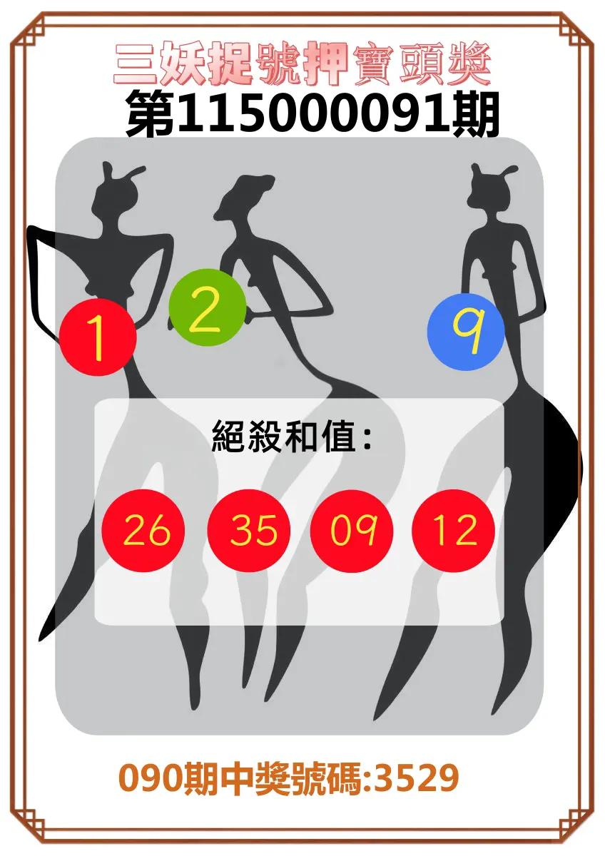 4星彩第115000091期(04/13)三妖捉號押寶頭獎