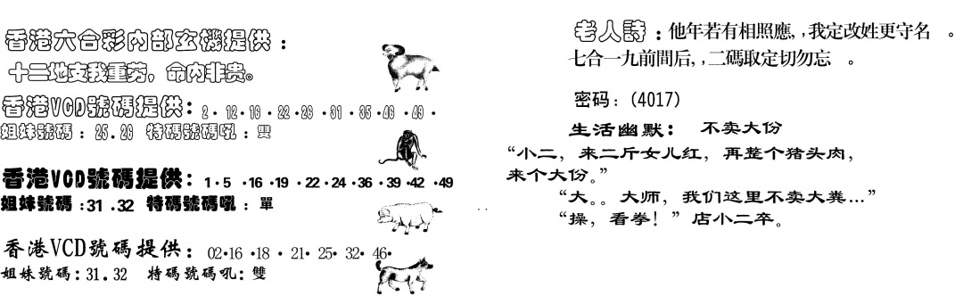 六合彩001期当日跑狗(黑白)