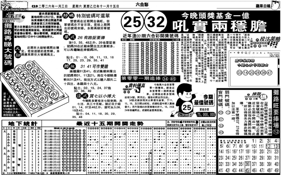 六合彩001期私作苹果报B(自决)(黑白)