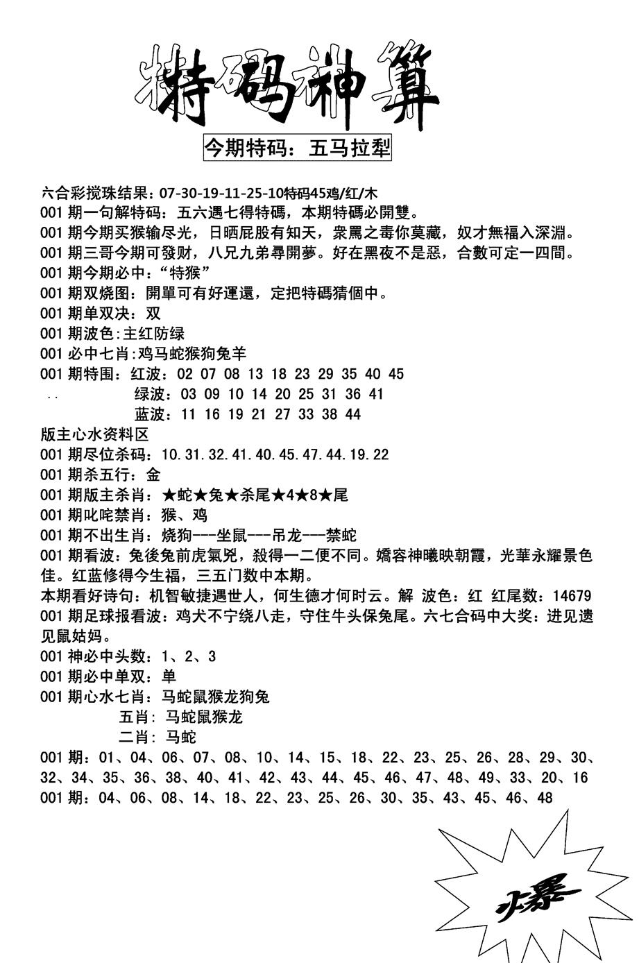 六合彩001期特码神算(新图)(黑白)