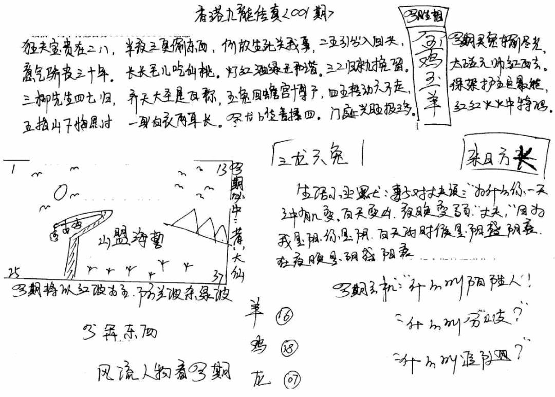 六合彩001期手写九龙内幕(早图)(黑白)
