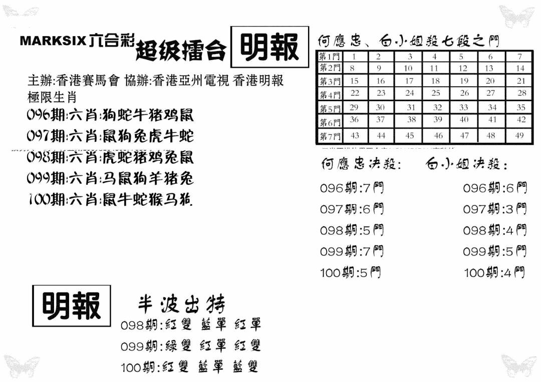 六合彩100期超级擂台(黑白)