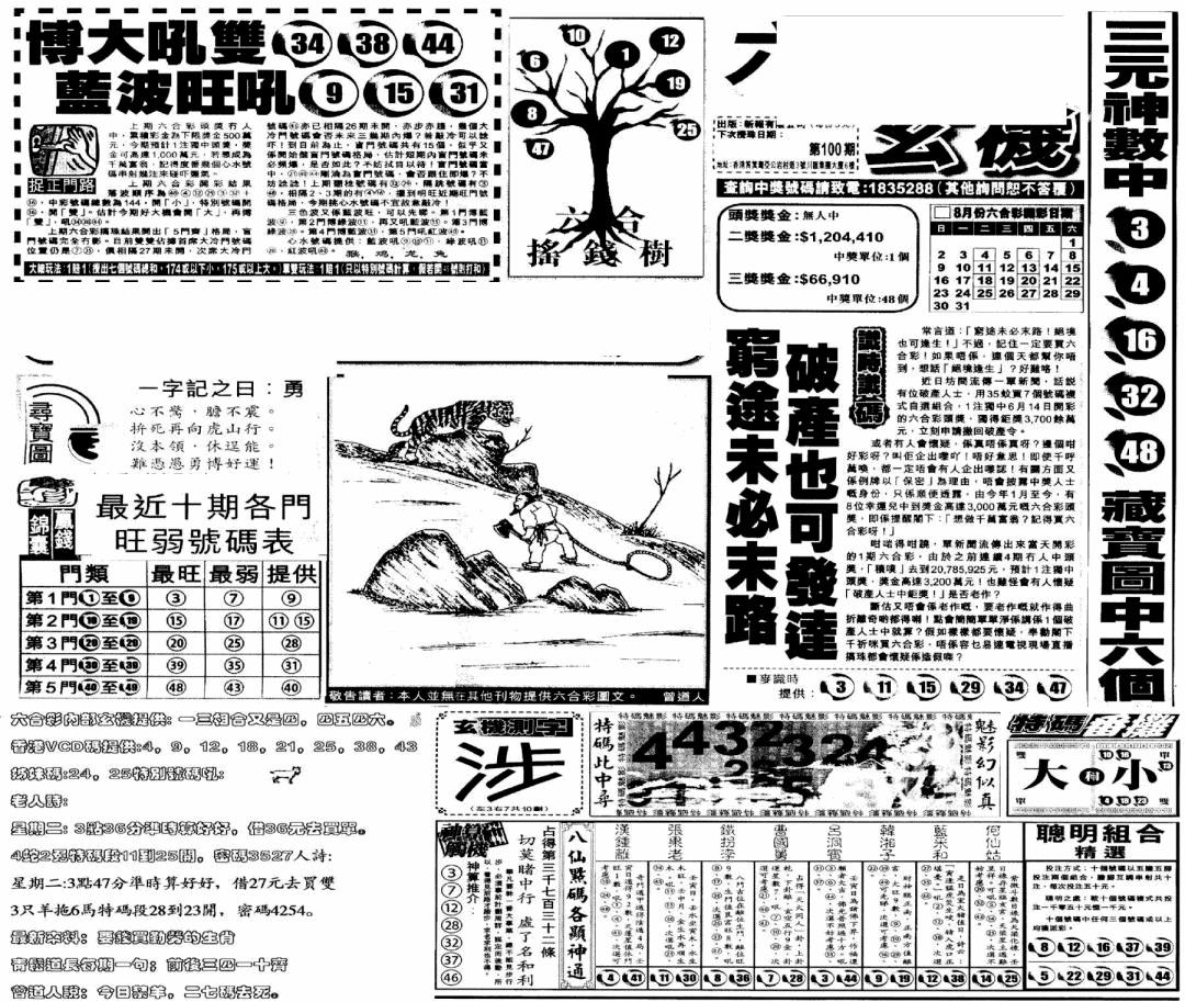 六合彩100期当日玄机(早)(黑白)