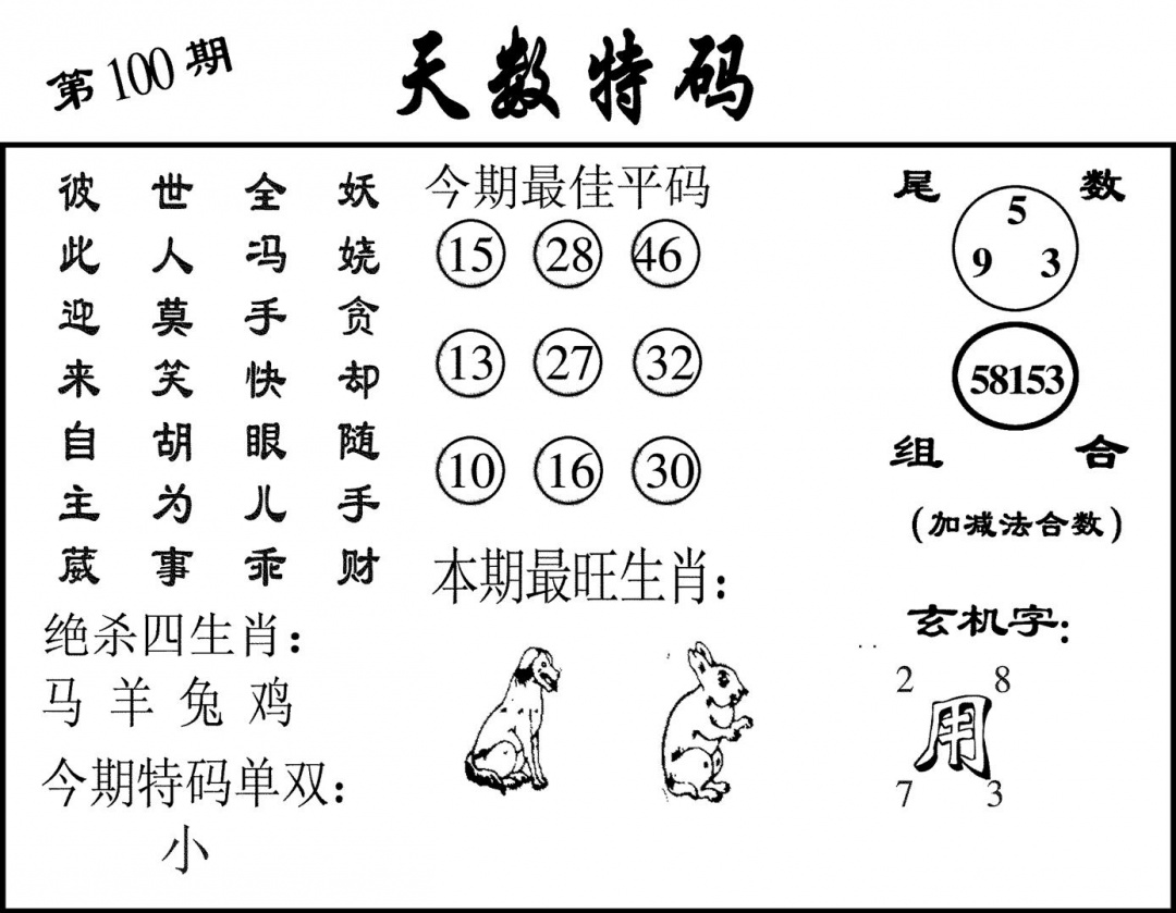 六合彩100期天数特码(黑白)