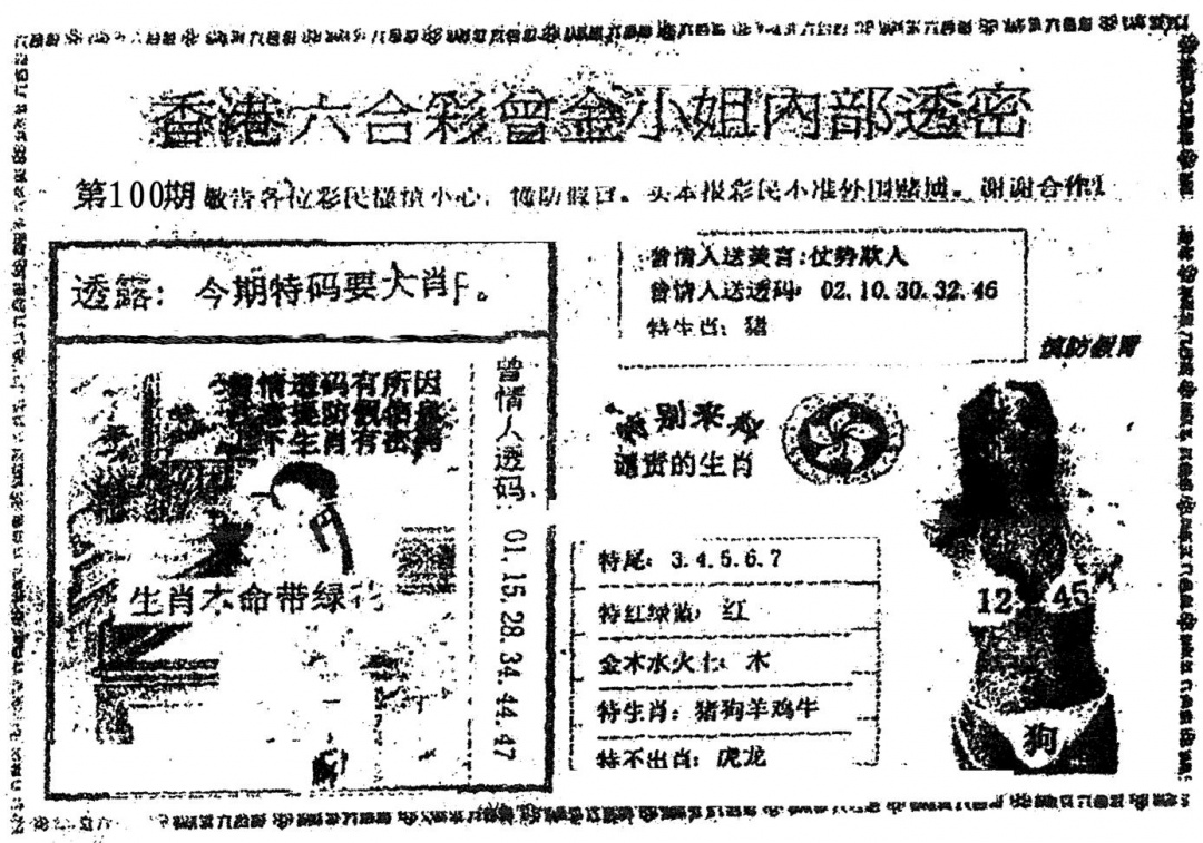 六合彩100期曾金小姐A(黑白)