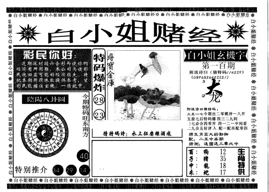 六合彩100期白姐赌经(黑白)