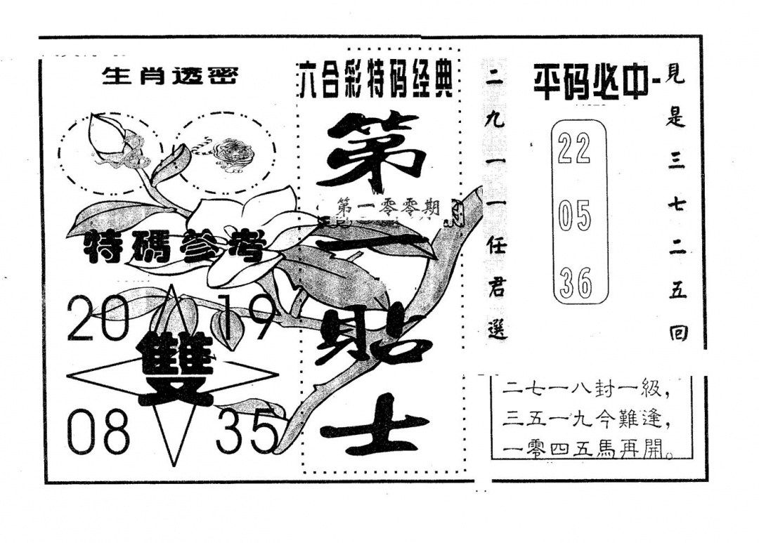 六合彩100期第一贴士(黑白)