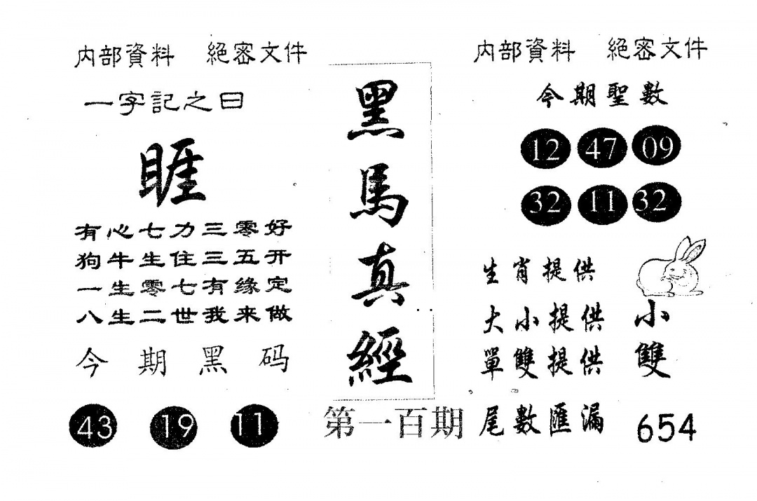 六合彩100期黑马真经(黑白)