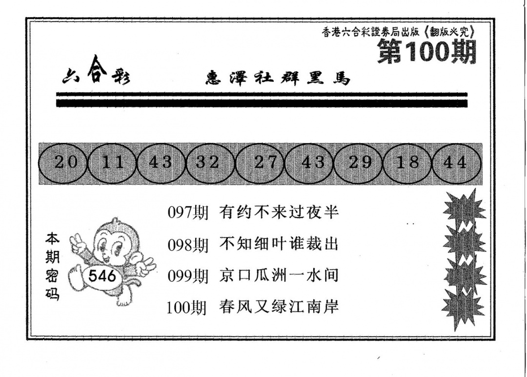 六合彩100期黑马(黑白)