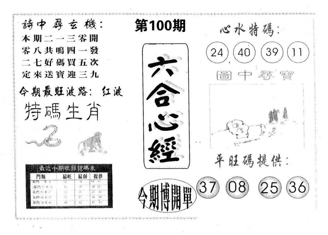 六合彩100期六合心经(黑白)