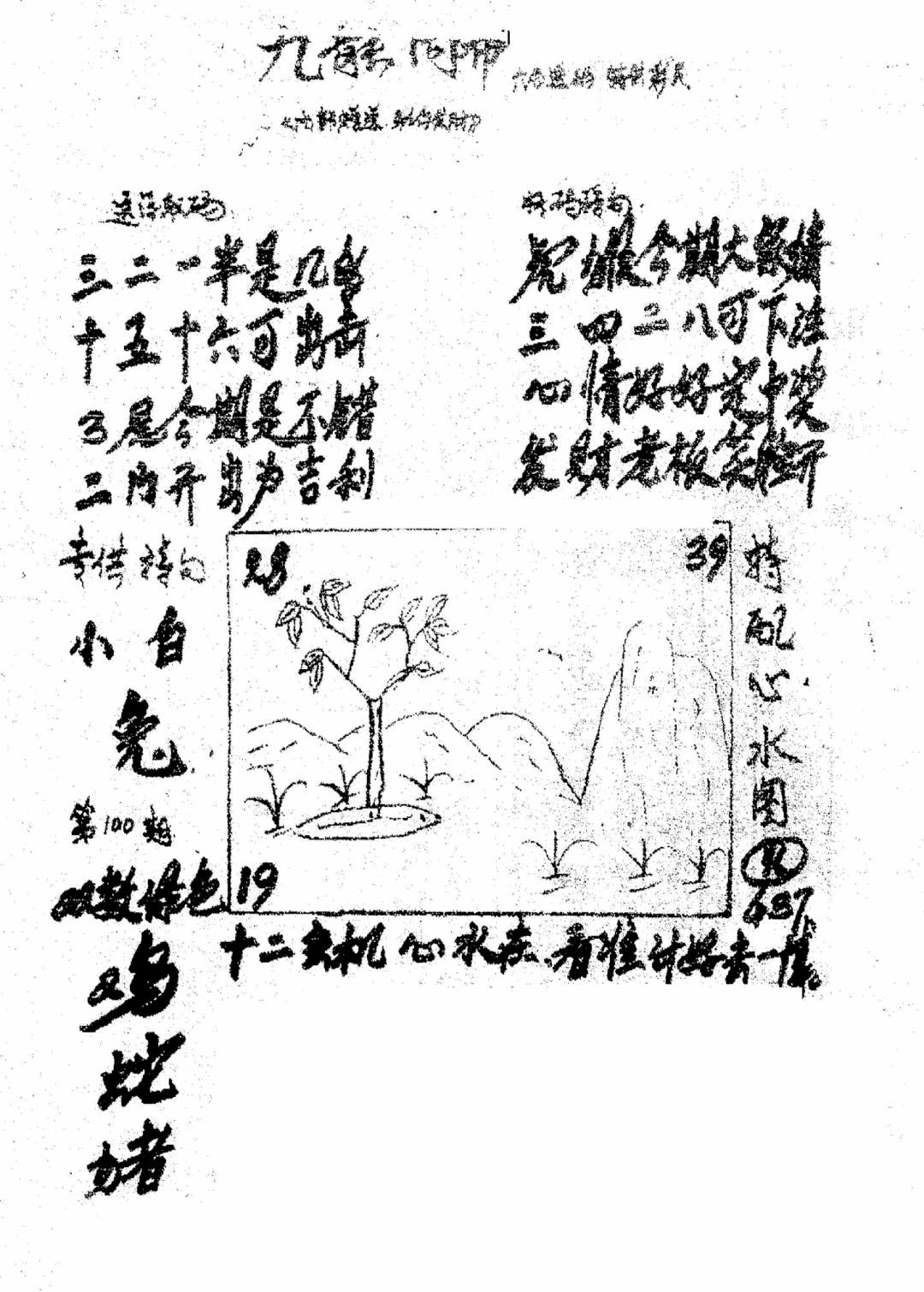 六合彩100期香港九龙传真3(手写版)(黑白)