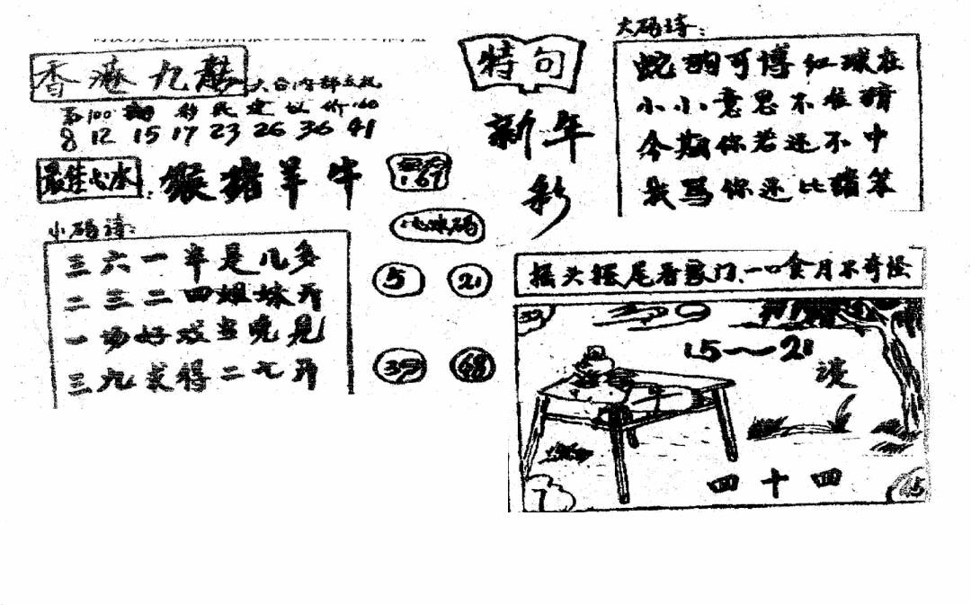 六合彩100期香港九龙传真4(手写版)(黑白)
