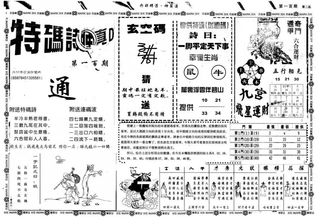 六合彩100期另版内精神算通B(黑白)