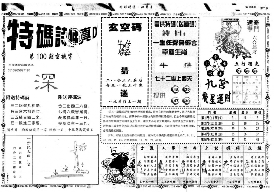 六合彩100期另版内部精选B(黑白)