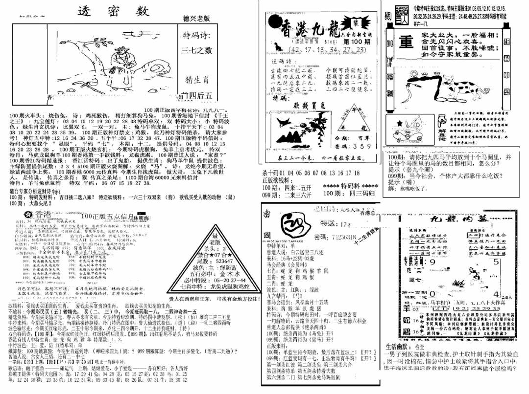 六合彩100期另新透密数A(新)(黑白)