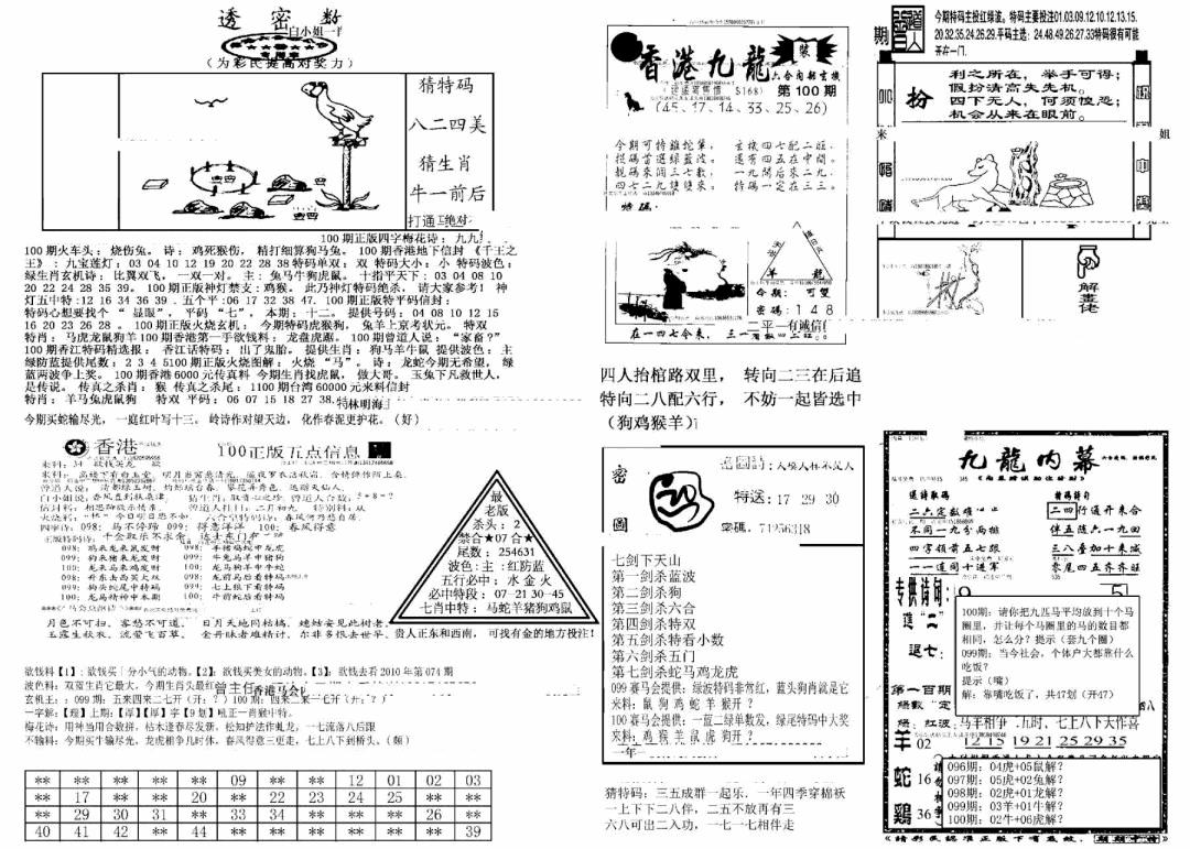六合彩100期另新透密数B(新)(黑白)