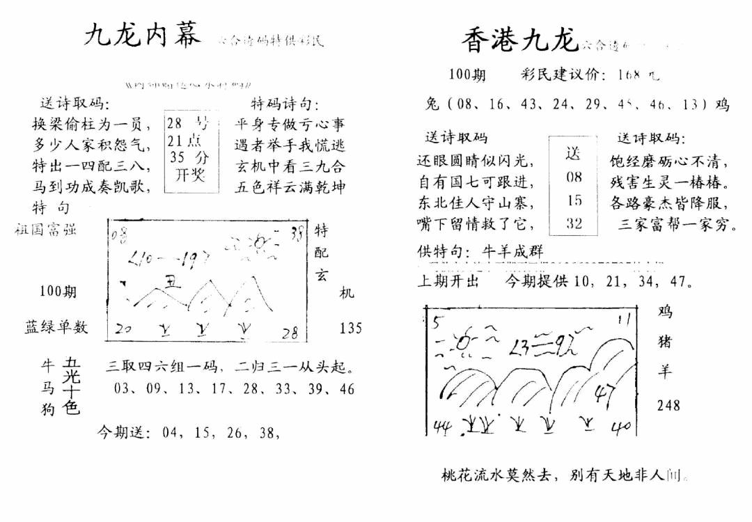 六合彩100期九龙内幕-开奖报(早图)(黑白)