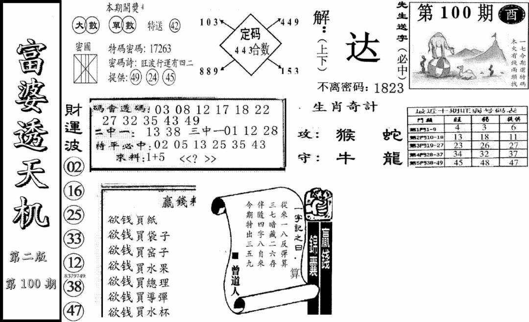 六合彩100期富婆透天机B(新图)(黑白)