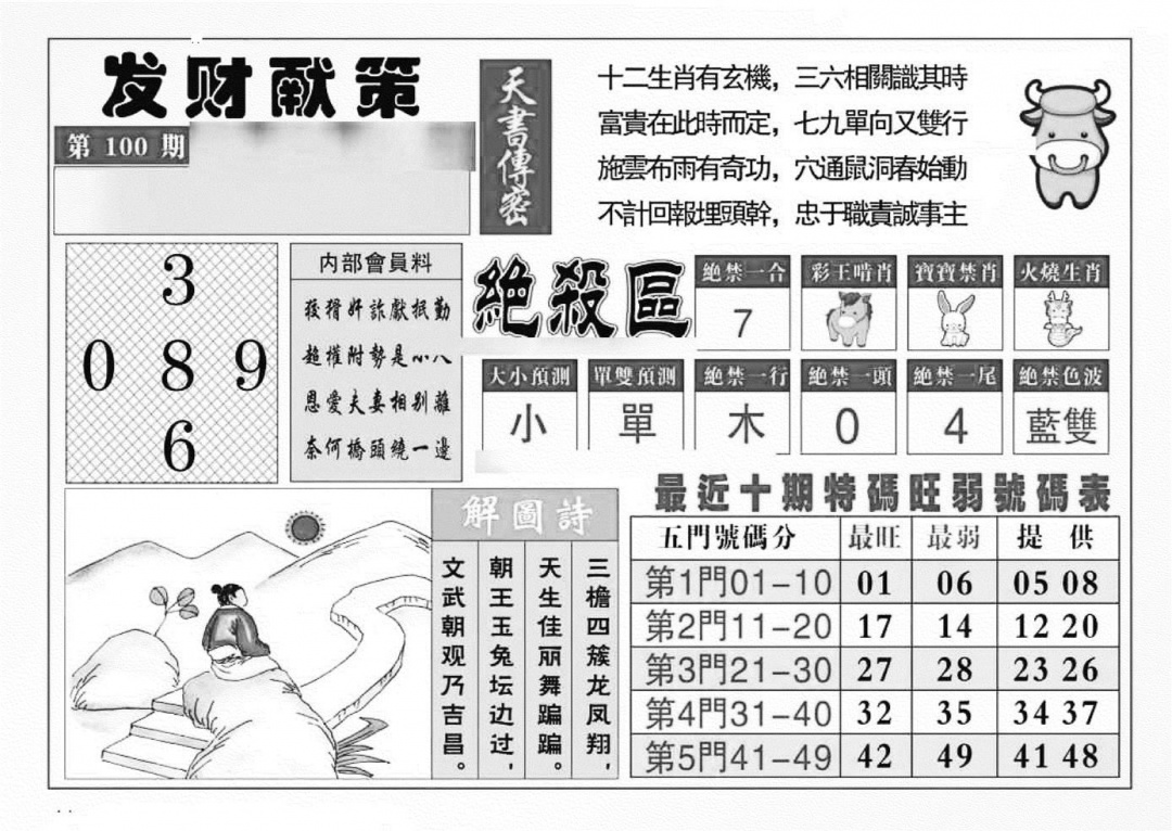 六合彩100期发财献策(特准)(黑白)