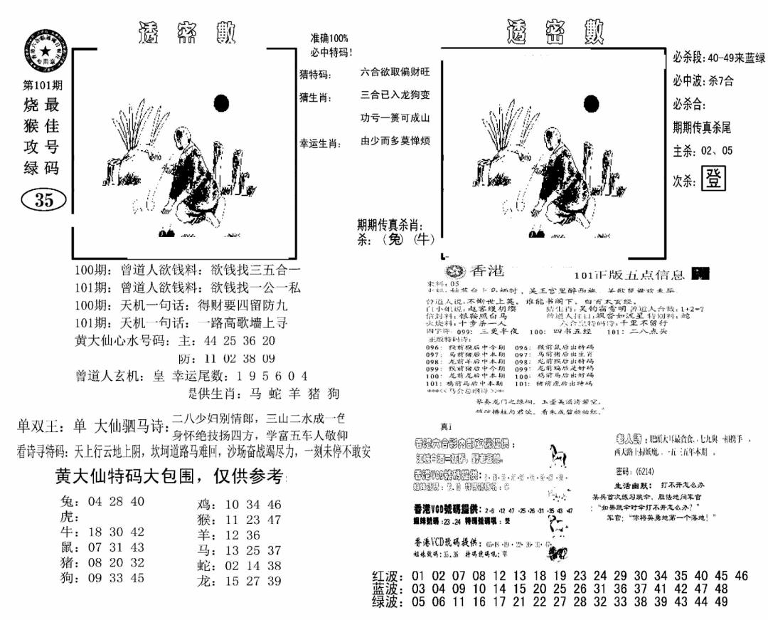六合彩101期诸葛透密数(新图)(黑白)